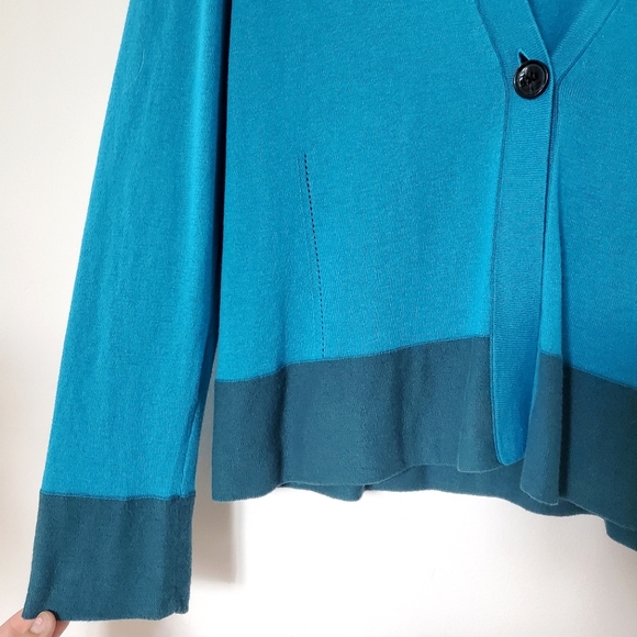 Olsen Europe Colourblock Turquoise Single Button Cardigan (Size M/L 12-42) - Picture 3 of 6